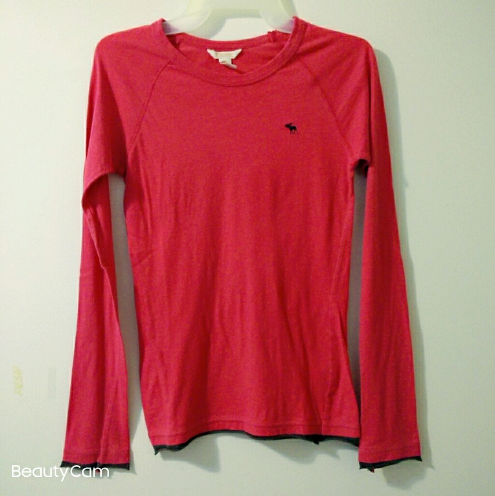 Abercrombie & Fitch Long Sleeve Pink Brown Tee Medium